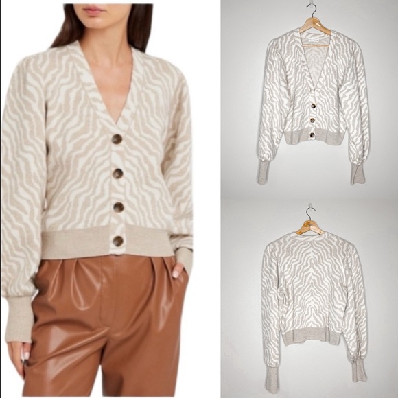 Ulla Johnson | Cici Wool Zebra Balloon Sleeve Cardigan - Picture 1 of 15